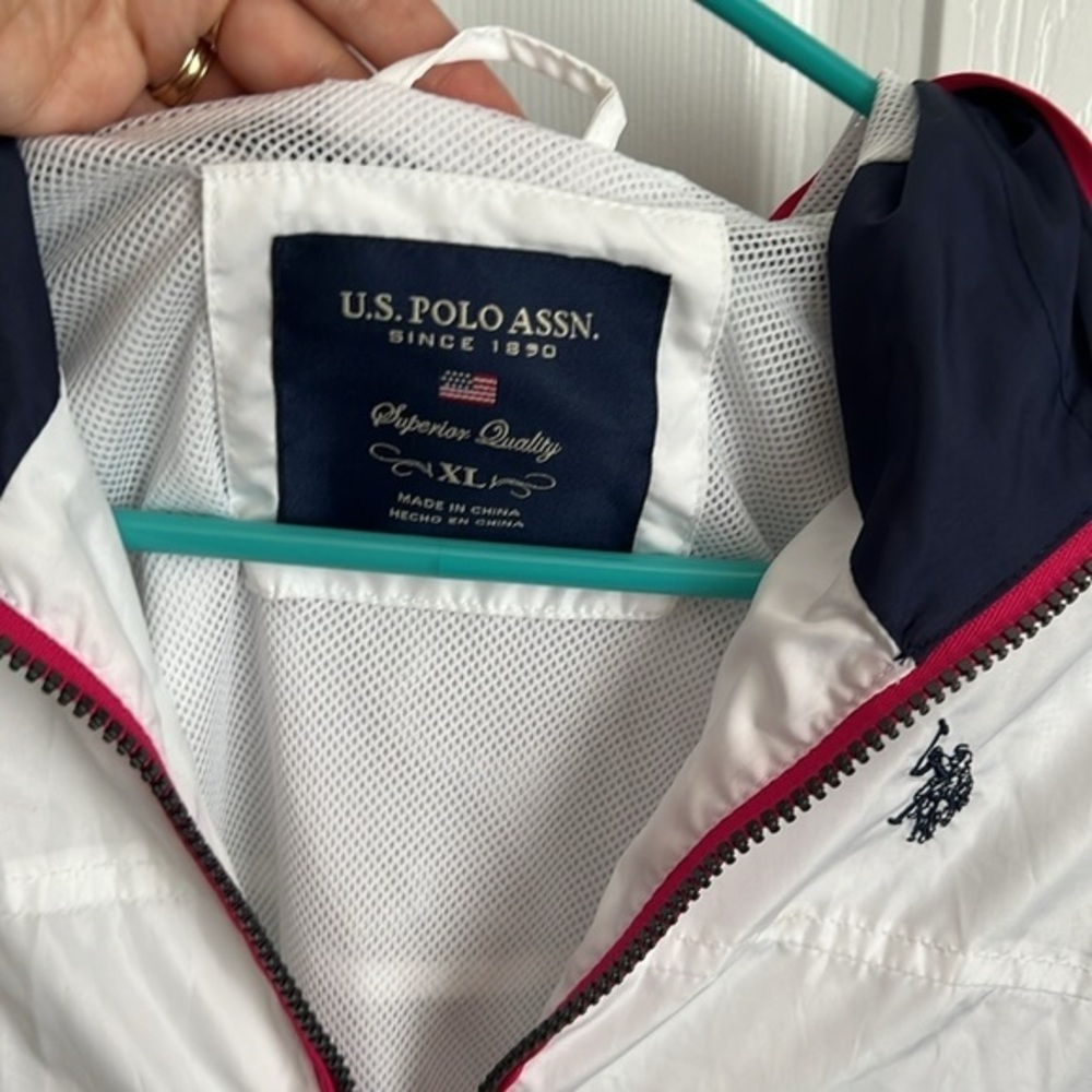 US Polo Assn White Windbreaker Jacket Full Zip Lightweight XL - Picture 7 of 9